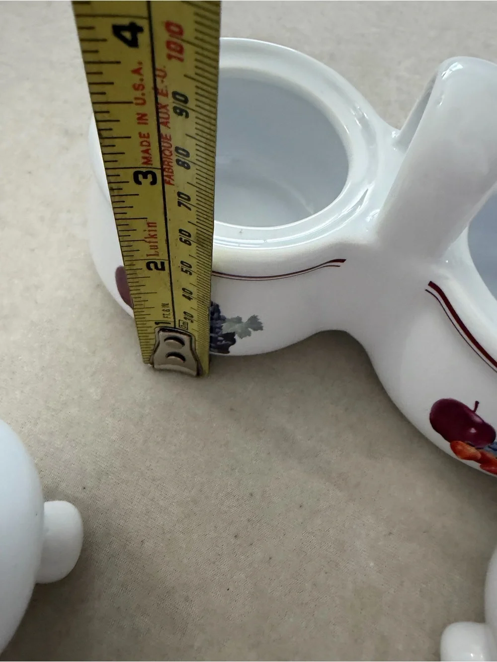 White Double Ceramic Condiment Server with Fruit Motif